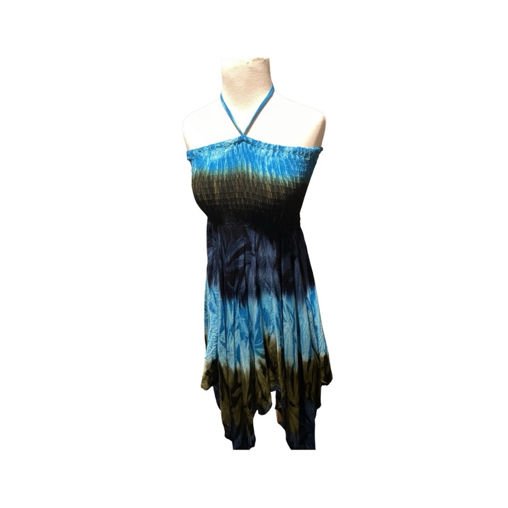 Blue and Green Tie Dye Maxi Halter Dress